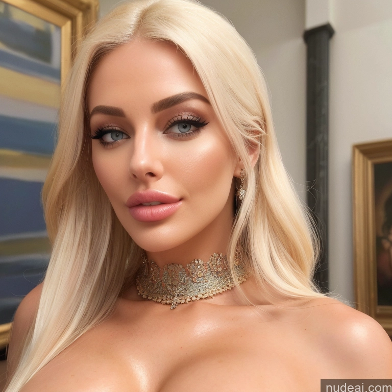 Bimbo Several Huge Boobs Busty 30s Pouting Lips Blonde Straight Brazilian Scandinavian Soft + Warm Desert Front View T-pose Nude Detailed