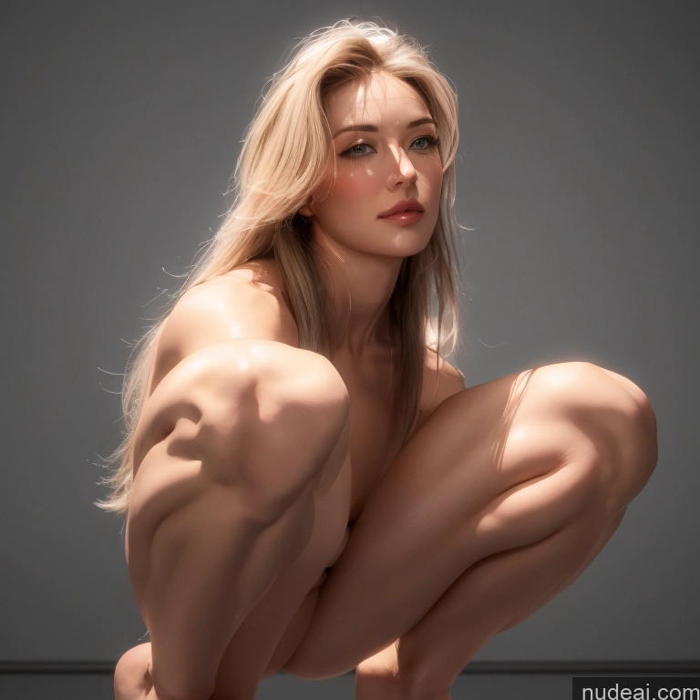 Muscular Pubic Hair Squatting Scandinavian Pose Squating