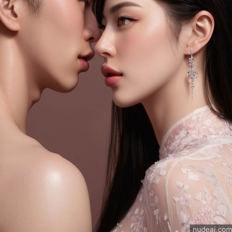 ai nude image of pics of Asian Fellatio (Side View) Two Woman + Man