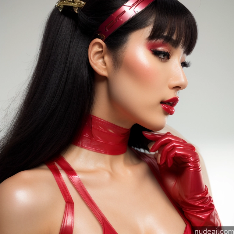 ai nude image of araffe woman in red latex with a red choke and red gloves pics of Asian Skin Detail (beta) Detailed Front View Lipstick Perfect Boobs Lingerie Model Small Ass Beautiful Side View Back View Close-up View Soft + Warm Kidnapped-bdsm-willing Partner Futuristic