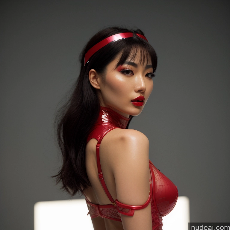 ai nude image of araffed asian woman in red latex posing for a picture pics of Asian Skin Detail (beta) Detailed Front View Lipstick Perfect Boobs Lingerie Model Small Ass Beautiful Side View Back View Close-up View Soft + Warm Kidnapped-bdsm-willing Partner Futuristic Moon Dark_Fantasy_Style