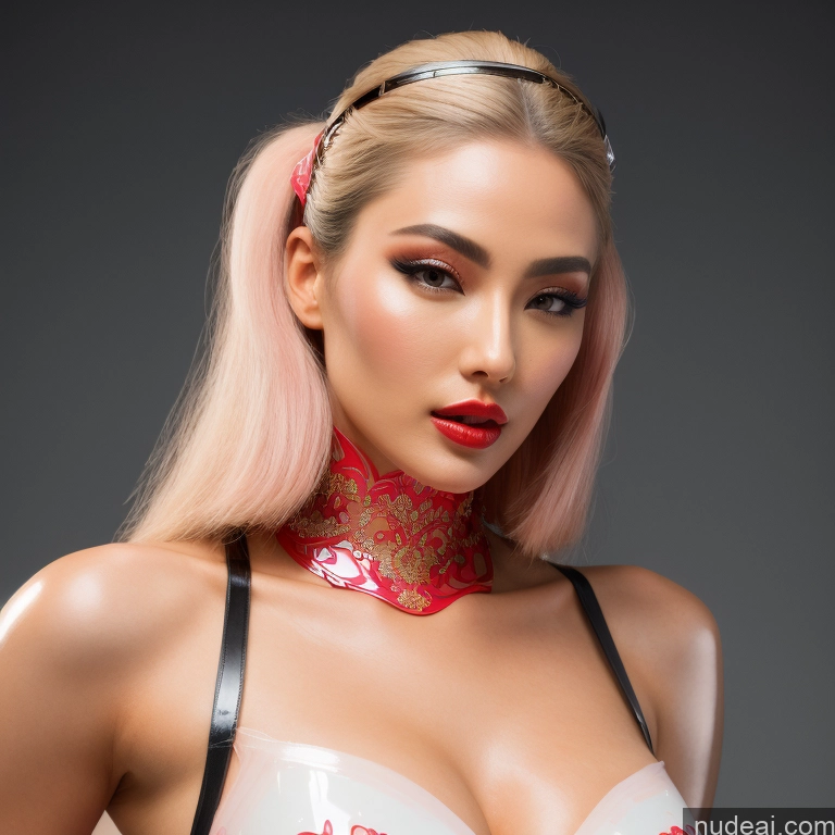 ai nude image of blond woman with pink hair wearing a red and white bra pics of Asian Skin Detail (beta) Detailed Front View Lipstick Perfect Boobs Lingerie Model Small Ass Beautiful Side View Back View Soft + Warm Futuristic Moon Dark_Fantasy_Style Blonde