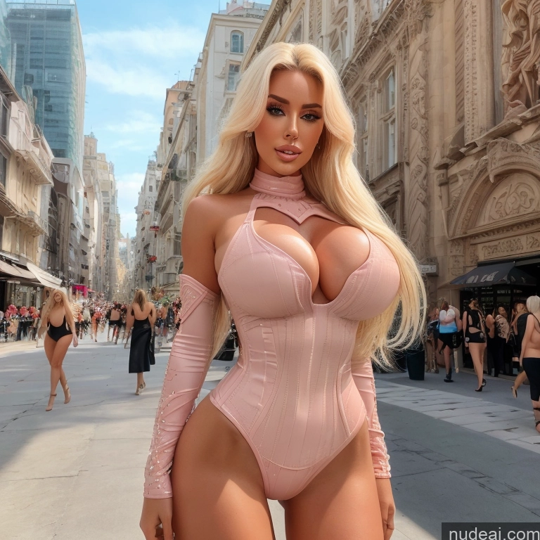 ai nude image of blond woman in a pink bodysuit posing in a city street pics of Several Huge Boobs Nude Sexy Face Blonde Two Bimbo Beach Messy