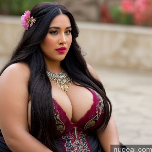 ai nude image of araffe woman in a red dress sitting on a bench pics of Milf Huge Boobs Beautiful Lipstick Big Ass Thick Chubby Big Hips Long Hair 40s 50s Fairer Skin Black Hair Indian Front View