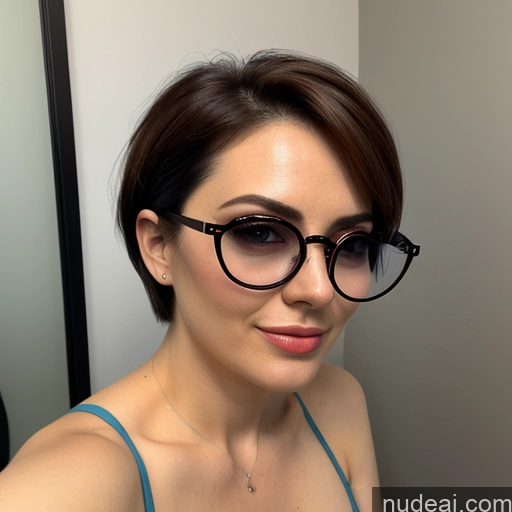 ai nude image of pics of Woman One Busty Perfect Boobs Glasses Beautiful Thick Short Short Hair Fairer Skin 20s Seductive Brunette Straight White Mirror Selfie Bedroom Front View Blowjob Nude Gaming Detailed