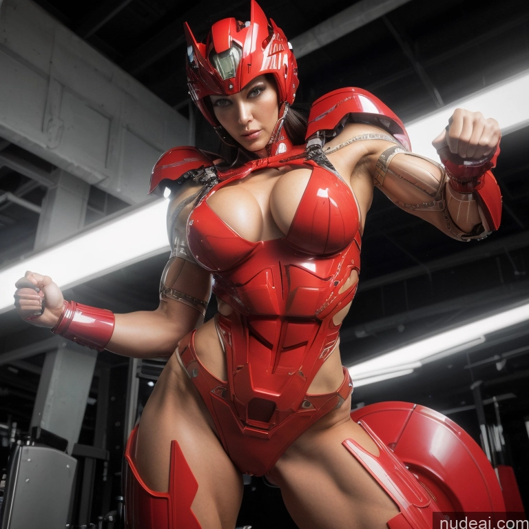 SuperMecha: A-Mecha Musume A素体机娘 Power Rangers Busty Woman Front View Perfect Boobs Muscular Abs