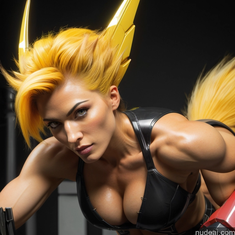 SuperMecha: A-Mecha Musume A素体机娘 Super Saiyan Super Saiyan 4 Woman Bodybuilder Busty Front View Abs Muscular