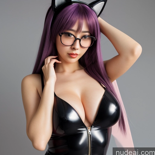 Perfect Boobs Warm Anime 1girl Kafka, Sunglasses, Eyewear On Head Skin Detail (beta) Purple Hair, Hair Ornament, Twintails, Cat Ears Hairstyle