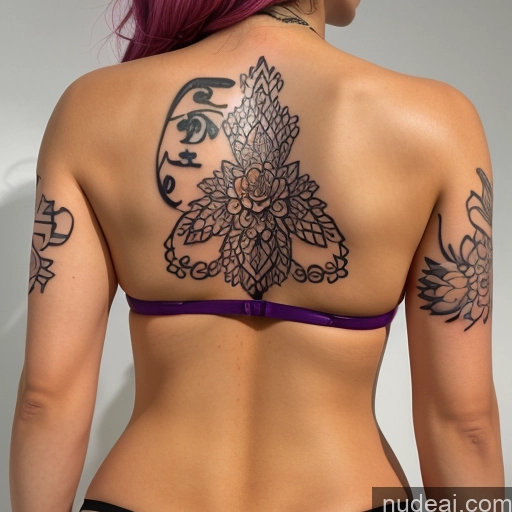 Open Lingerie Happy Lingerie Tattoos Woman Purple Hair Pink Hair Greek Big Ass Spreading Legs On Back