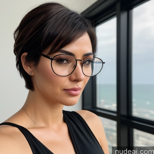 ai nude image of pics of Woman + Man Perfect Boobs Big Ass Thick Short Hair Glasses 40s Sexy Face Black Hair Ponytail Polynesian Beach Front View Straddling Nude