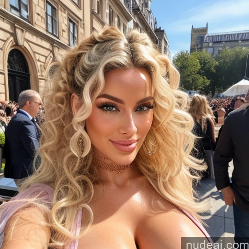 ai nude image of pics of Bimbo Busty Huge Boobs Skinny Short Pubic Hair Curly Hair 30s Happy Blonde Scandinavian Swedish Front View Nude Choker High Heels Cleavage Jewelry Bright Lighting Detailed Two Several Tent Beautiful Sorority Miss Universe Model