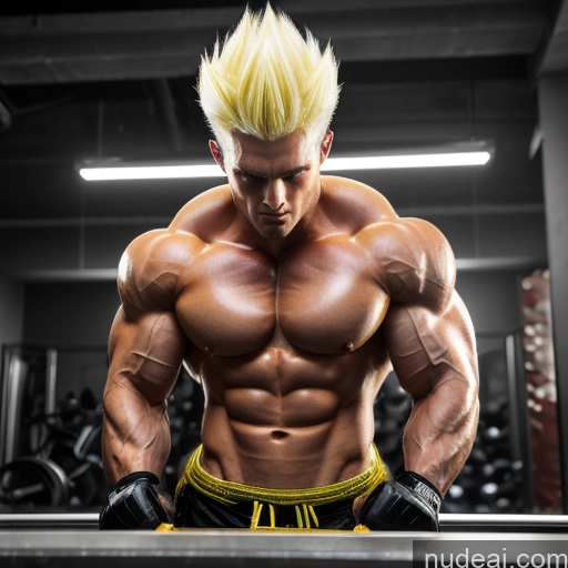 ai nude image of pics of Super Saiyan Neon Lights Clothes: Yellow Busty Muscular Abs Woman Front View Two Battlefield