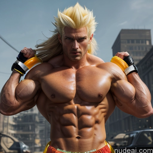 Super Saiyan Neon Lights Clothes: Yellow Busty Muscular Abs Woman Front View Two Battlefield