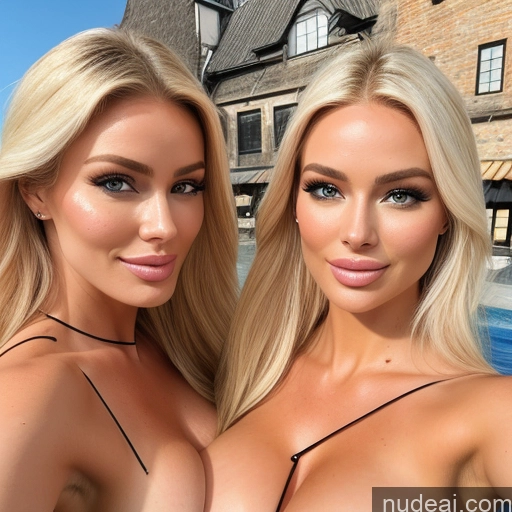 related ai porn images free for Two Miss Universe Model Busty Huge Boobs Happy Blonde Straight Scandinavian Bedroom Front View Back View T-pose Topless Bright Lighting Detailed Nude Bimbo 40s Woman