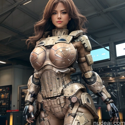 Nude 1girl Busty Mecha Musume + Gundam + Mecha Slider Two Several EdgHalo_armor, Power Armor, Wearing EdgHalo_armor,