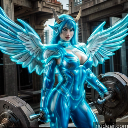 related ai porn images free for Woman Busty Muscular Abs Neon Lights Clothes: Blue Front View Has Wings Angel Fantasy Armor Knight Viking Bodybuilder Perfect Boobs Detailed Deep Blue Eyes Blue Hair SuperMecha: A-Mecha Musume A素体机娘