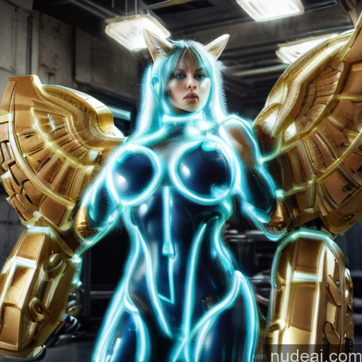 ai nude image of pics of Woman Busty Muscular Abs Front View Has Wings Angel Fantasy Armor Viking Bodybuilder Perfect Boobs Gold Jewelry Neon Lights Clothes: Yellow Blonde SuperMecha: A-Mecha Musume A素体机娘 Deep Blue Eyes Blue Hair Neon Lights Clothes: Blue