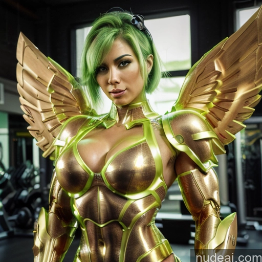 ai nude image of pics of Woman Busty Muscular Abs Front View Has Wings Angel Bodybuilder Perfect Boobs Gold Jewelry SuperMecha: A-Mecha Musume A素体机娘 Superhero Persian Green Hair White Hair Ginger Neon Lights Clothes: Red Neon Lights Clothes: Green