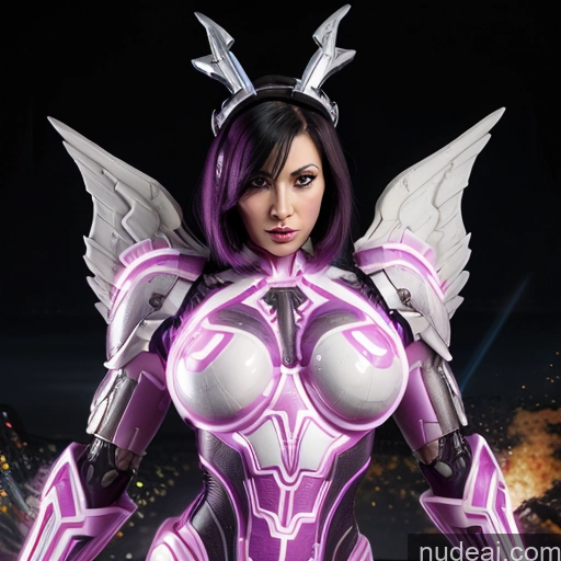 ai nude image of pics of Cyborg Woman Bobcut Asian Latina Front View Black Hair Purple Hair Mech Suit Sci-fi Armor Bodybuilder Busty Space Suit Abs SuperMecha: A-Mecha Musume A素体机娘 Battlefield Angel Has Wings Science Fiction Style Neon Lights Clothes: Purple