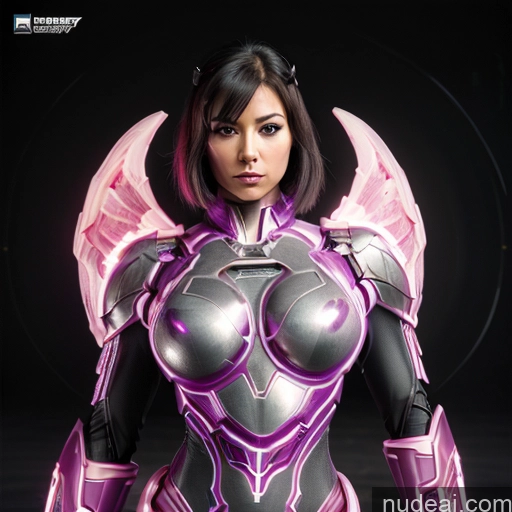 ai nude image of pics of Cyborg Woman Bobcut Asian Latina Front View Black Hair Purple Hair Mech Suit Sci-fi Armor Bodybuilder Busty Space Suit Abs SuperMecha: A-Mecha Musume A素体机娘 Battlefield Angel Has Wings Neon Lights Clothes: Purple Science Fiction Style