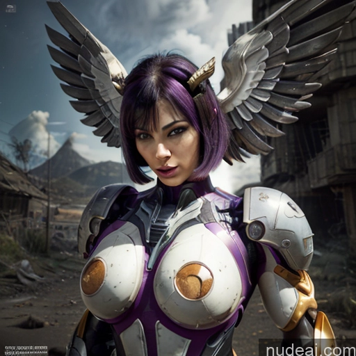 ai nude image of pics of Cyborg Woman Bobcut Asian Latina Front View Black Hair Purple Hair Mech Suit Sci-fi Armor Bodybuilder Busty Space Suit Abs SuperMecha: A-Mecha Musume A素体机娘 Battlefield Angel Has Wings Neon Lights Clothes: Purple Science Fiction Style