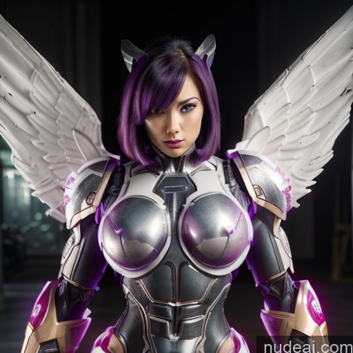 ai nude image of pics of Cyborg Woman Bobcut Asian Latina Front View Black Hair Purple Hair Mech Suit Sci-fi Armor Bodybuilder Busty Space Suit Abs SuperMecha: A-Mecha Musume A素体机娘 Battlefield Angel Has Wings Neon Lights Clothes: Purple