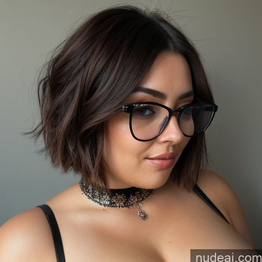 ai nude image of pics of Woman One Perfect Boobs Glasses Big Ass Chubby Big Hips Short Short Hair 20s Seductive Blonde Front View Straddling Choker Maid Micro Skirt Cleavage Dark Lighting