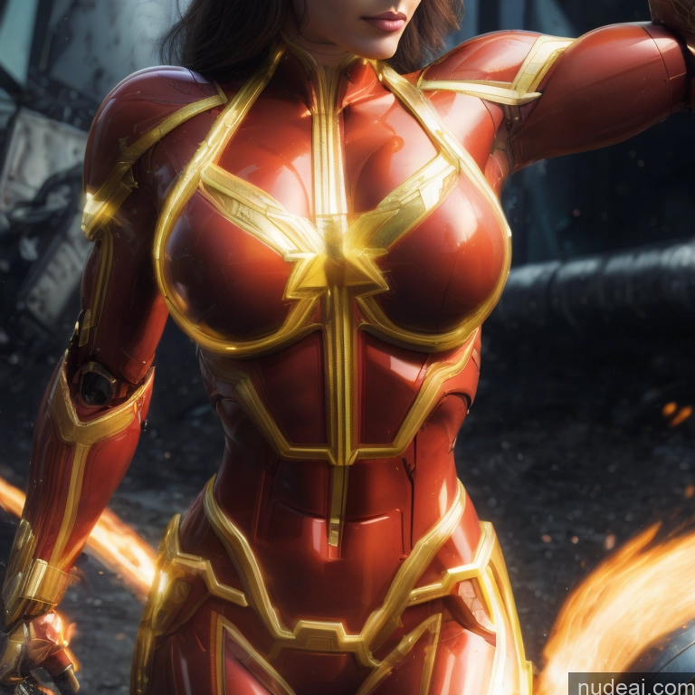 related ai porn images free for Captain Marvel Busty Abs Front View Woman Neon Lights Clothes: Yellow Bodybuilder SuperMecha: A-Mecha Musume A素体机娘 Battlefield