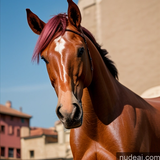 Nude Wooden Horse Looking At Sky