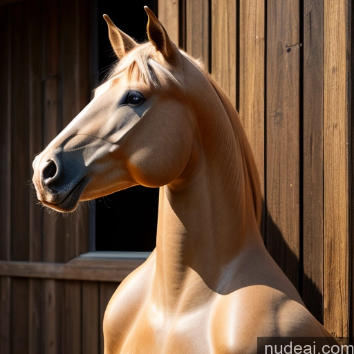 Wooden Horse Looking At Sky