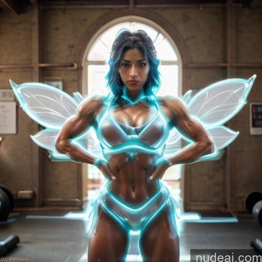 related ai porn images free for Woman Bodybuilder Busty Perfect Boobs Muscular Abs Fairy Blue Hair Front View Neon Lights Clothes: Blue Has Wings