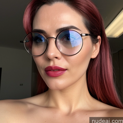 ai nude image of there is a woman with glasses and a pink hair posing for a picture pics of Glasses Lipstick Big Ass 30s Nude Film Photo Orgasm Messy Topless Milf One Huge Boobs Ginger Asian