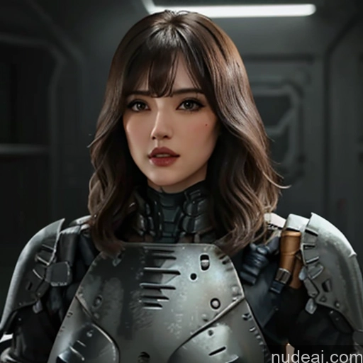 Nude Bangs Wavy Hair EdgHalo_armor, Power Armor, Wearing EdgHalo_armor,