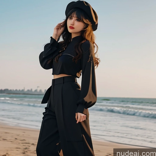 Bangs Wavy Hair Looking At Sky Ahanhatbinh Clothing, Nhat Binh Clothing, Clothes, Hat, Pants, Wide Sleeves, Long Sleeves