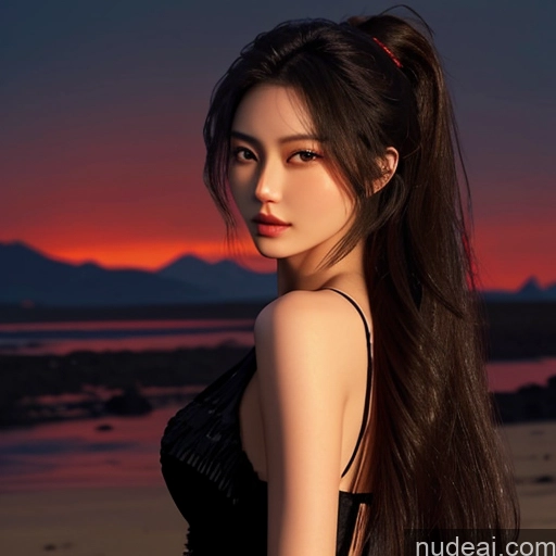 ai nude image of arafed asian woman with long hair and a black dress on a beach pics of Asian Seductive 18 Perfect Boobs Beautiful Small Ass Long Hair Hell Devil Dark Fantasy Skin Detail (beta) Detailed Dark Lighting Jewelry