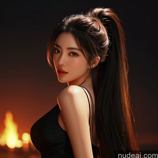 ai nude image of a close up of a woman with long hair wearing a black dress pics of Asian Seductive 18 Perfect Boobs Beautiful Small Ass Long Hair Hell Devil Dark Fantasy Skin Detail (beta) Detailed Dark Lighting Jewelry