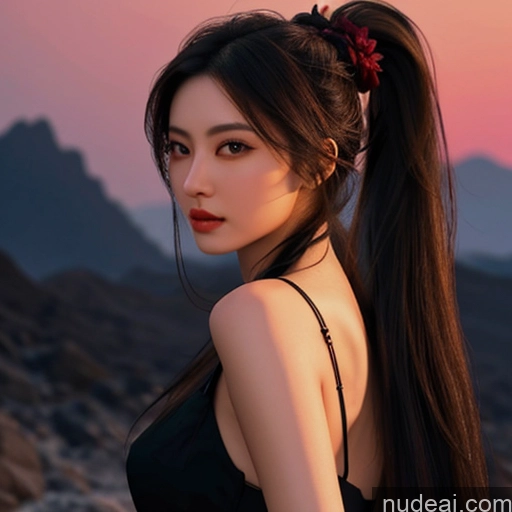 ai nude image of araffe asian woman with long hair and a black dress pics of Asian Seductive 18 Perfect Boobs Beautiful Small Ass Long Hair Hell Devil Dark Fantasy Skin Detail (beta) Detailed Dark Lighting Jewelry