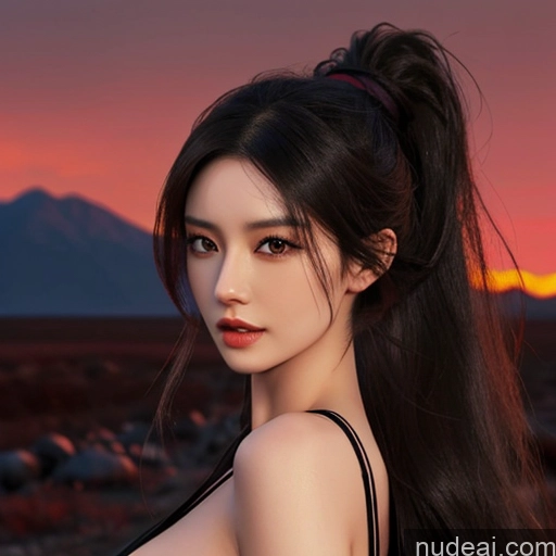 ai nude image of a close up of a woman with long hair and a black top pics of Asian Seductive Perfect Boobs Beautiful Small Ass Long Hair Hell Devil Dark Fantasy Skin Detail (beta) Detailed Dark Lighting Jewelry Woman 20s