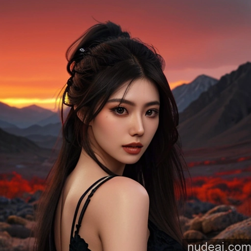 ai nude image of a close up of a woman with long hair and a black dress pics of Asian Seductive Perfect Boobs Beautiful Small Ass Long Hair Hell Devil Dark Fantasy Skin Detail (beta) Detailed Dark Lighting Jewelry Woman 20s