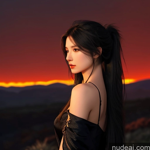 ai nude image of arafed woman with long black hair and a black dress pics of Asian Seductive Perfect Boobs Beautiful Small Ass Long Hair Hell Devil Dark Fantasy Skin Detail (beta) Detailed Dark Lighting Jewelry Woman 20s Front View Side View Back View Close-up View