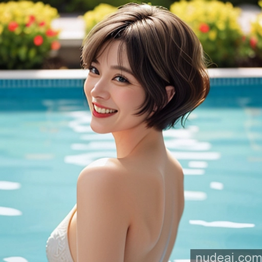 related ai porn images free for Pool Milf 50s Short Hair White Hair Happy Back View