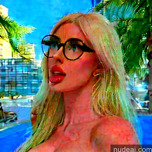 ai nude image of blond woman with glasses and a pink dress posing in front of a pool pics of Bimbo Woman Several Glasses Big Ass Busty Blowjob African Nude Ahegao