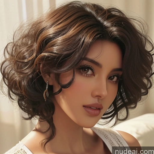 ai nude image of a close up of a woman with a white top and a brown hair pics of Bimbo Several Seductive Brunette Black Hair African Short Hair Dark Skin Curly Hair Arabic Black Front View 60s Nude Perfect Boobs