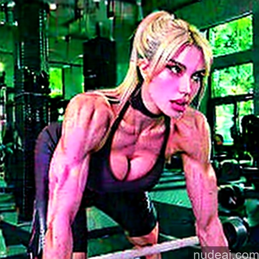 ai nude image of arafed woman in a black top and black shorts doing a barbell squat pics of Bimbo Athlete Woman Perfect Boobs Muscular Abs 18 Orgasm Sexy Face Ahegao Black Hair Japanese Gym Front View Spreading Legs Nude Transparent Bright Lighting