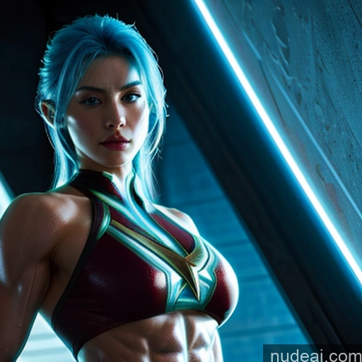 related ai porn images free for Superhero Captain Marvel Cosplay Woman Busty Perfect Boobs Muscular Abs Bodybuilder Blue Hair Deep Blue Eyes Neon Lights Clothes: Blue Front View Cyborg Science Fiction Style