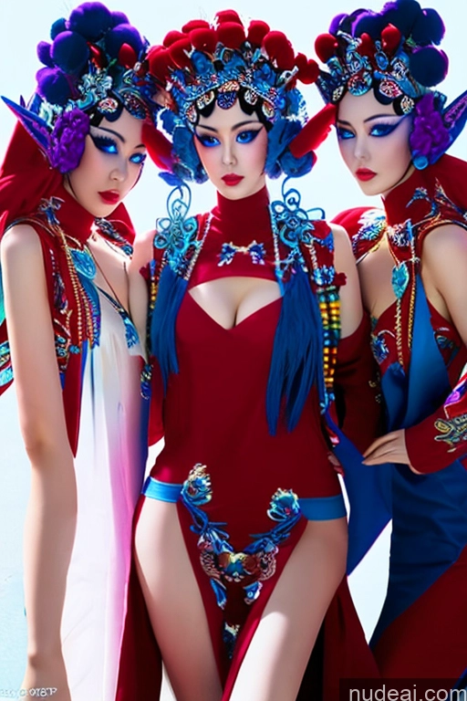 ai nude image of three women in oriental costumes posing for a picture pics of Nude Chinese Opera 18 Rainbow Haired Girl Deep Blue Eyes