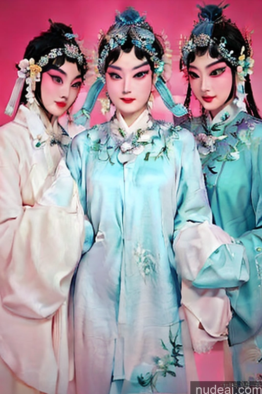 ai nude image of three asian women in traditional clothing posing for a photo pics of Nude 18 Chinese Opera Costumes