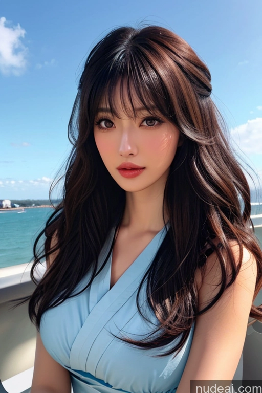 ai nude image of a close up of a woman in a blue dress on a boat pics of Bangs Wavy Hair Looking At Sky Doctor Geisha