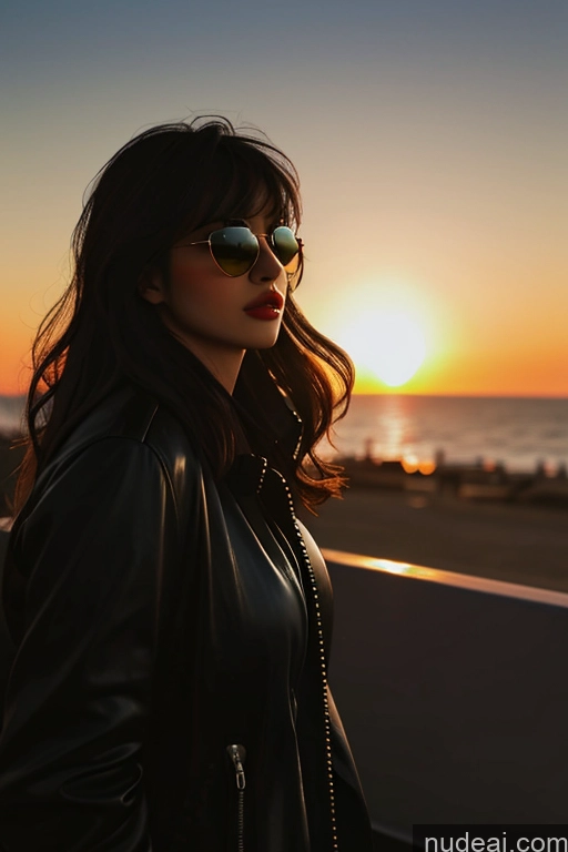 related ai porn images free for Bangs Wavy Hair Looking At Sky Pilot Bomber Sunglasses