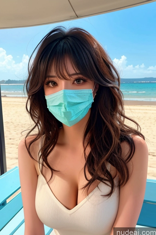 related ai porn images free for Looking At Sky Bangs Wavy Hair Beach Face Mask